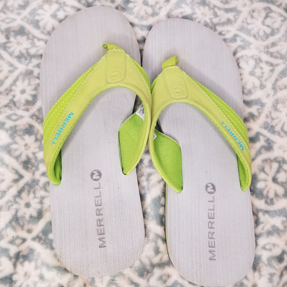 Women's Lime Merrell Comfort Flip Flops Size 10